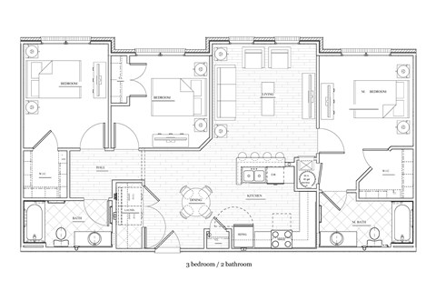Floor plan for 3 beds, 1 bath, 1125 sqft